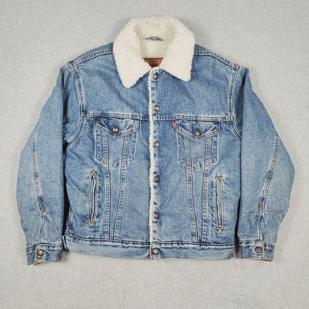 Vintage Levis Jacket Mens Small Blue Sherpa Lined Denim Trucker USA‎ Winter